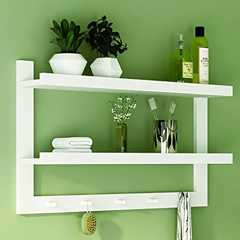 WELLAND 2 Tiers Wall-Mounted Coat Rack Shelf with 5 Hooks Cover