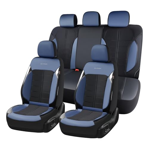 Image of Coverado Seat Cover, Car Seat Cover Full Set, 3D Air Mesh Breathable Seat Protectors Sports Carbon Fiber Design Airbag Compatible Comfort Universal for Most Cars, Van,Trucks, SUV, Black&Blue