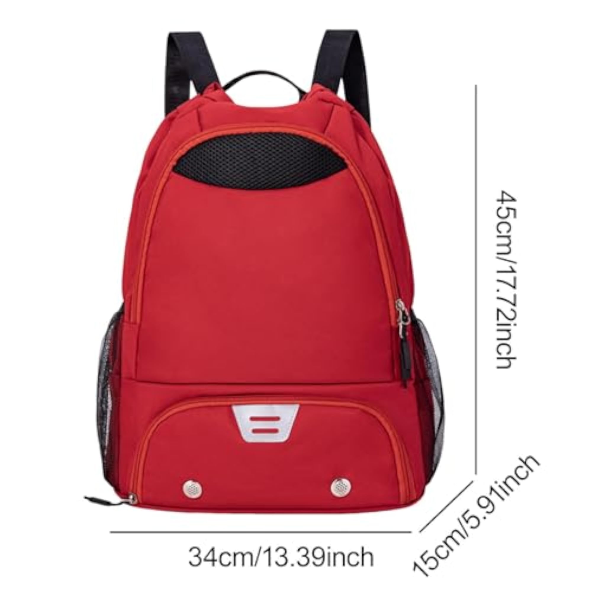 Drawstring Basketball Backpack Zipper Gym Bag, Red
