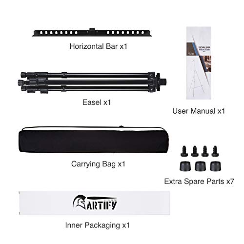 Artify 73 Inches Double Tier Easel Stand, Adjustable Height from 22-73”, 3 in 1, Aluminum Tripod for Painting and Display with an Environmental Friendly Carrying Bag and Spare Parts （4-Pack, Black) - Thumbnail 7