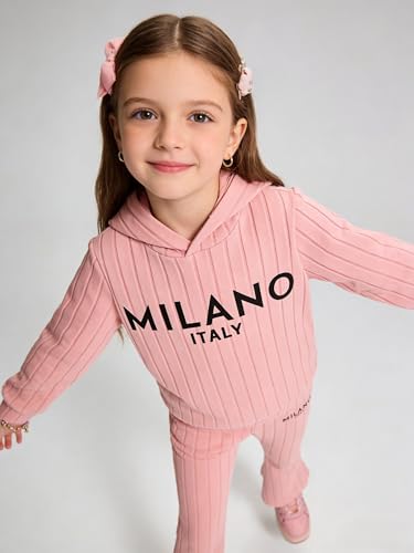 Image of Toddler Kid Girls Clothes Ribbed Color Block Long Sleeve Hoodie Sweatsuit Set Fall Outfits