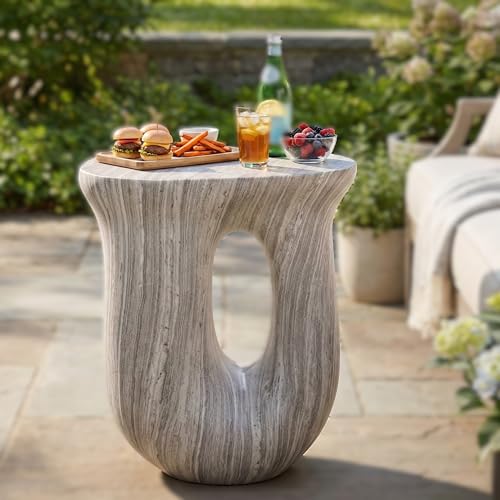 Christopher Knight Home 18.9 Inch Modern U Shaped Accent Table, Sculptural MGO Stone Look Side Table for Indoor Outdoor Garden Balcony Living Room Entryway Bedroom, Grey Marble Look by Christopher Knight Home - Used condition - US$92.16