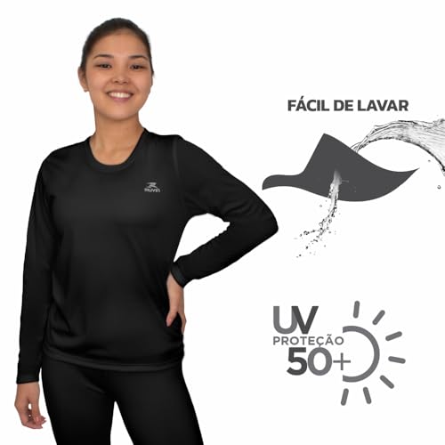 Kit com 3 Camisa Dry Basic LS Muvin – Manga Longa – Feminina – Proteção Solar UV50 – Camiseta Para A