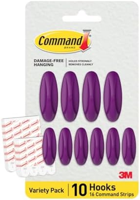 Command Mixed Designer Hook Pack, Candied Plum, 10 Hooks, 16 Stri...