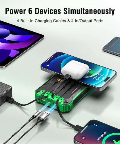 Wireless Solar Powerbank 26800mAh mit 4 Kabeln, Power Bank USB-C 15W Schnellladung 6 Ausgänge 3 Eingänge für Handy Tablets, Outdoor Camping Solar Ladegerät Externer Akku mit Taschenlampe – Bild 3