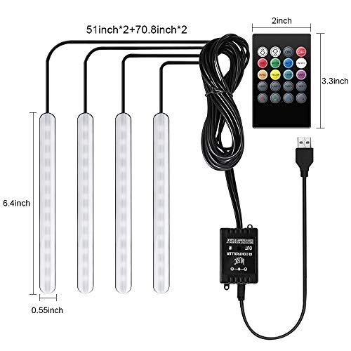 Interior Car Lights Trongle Car Strip LED Lights, Waterproof with 4pcs 48 LEDs 8 Colors with Sound Sensor and Remote Control, USB Port Cars Charger Light Bar, Car Music Sound-activated Lighting, DC 5V - Image 4