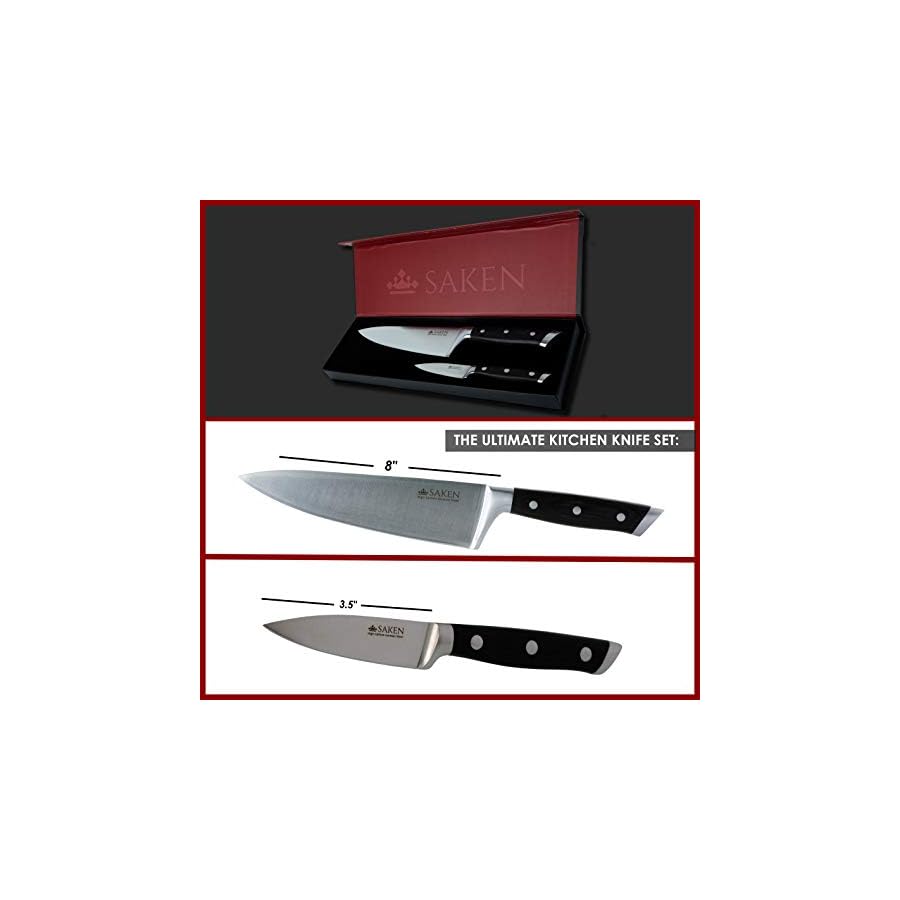 Saken-Chef-Knife-and-Paring-Knife-Set-2-piece-Professional-Kitchen-Knife-Set-with-Ultra-Sharp-High-Carbon-German-Steel-Blade-and-Ergonomic-Wooden-Handles-8-Chef-Knife-35-Paring-Knife Saken Chef Knife and Paring Knife Set - 2-piece Professional Kitchen Knife Set with Ultra-Sharp, High-Carbon German Steel Blade and Ergonomic Wooden Handles - 8" Chef Knife, 3.5" Paring Knife
