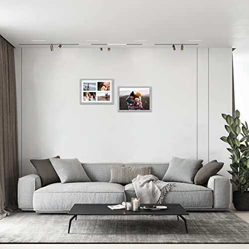 Golden State Art, 12X16 Grey Wood Frame With White Mat - Displays Four 5X7 Photos - Collage Frame - Real Glass, Sawtooth Hanger, Swivel Tabs - Wall Mounting, Landscape, Portrait #TOP6