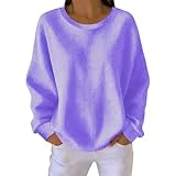 Waffle Knit Blouses for Women Round Neck Long Sleeve Smocked Cuff Top Solid Color Fashion Casual Shirts Purple