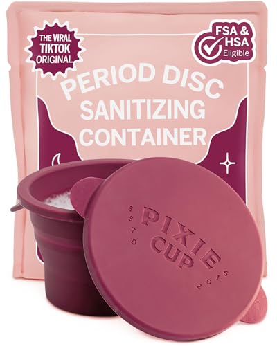 Pixie’s Public Restroom Menstrual Cup Wash Case 12oz - Collapsible Cleaner Container to Clean Your Menstrual Disc & Period Cup - Microwavable Friendly - Foldable for Travel - Sterilizer Case Holder