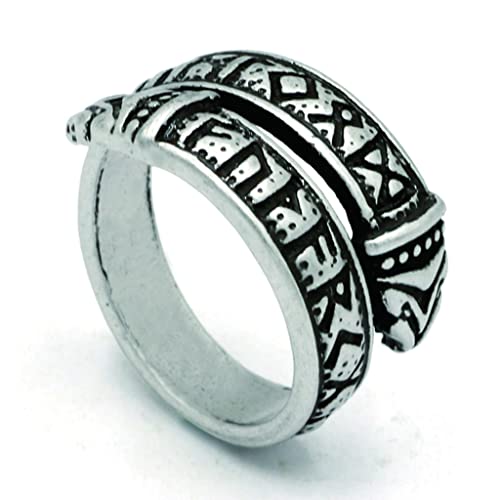Symbole de rune nordique bague Ouroboros homme gravée avec pochette sac cadeau viking
