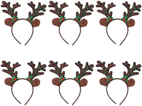 Lurrose 6Pcs Christmas Light Up Headbands Reindeer Antler Headband Headdress Hair Accessories for Xmas Party