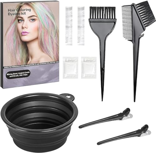 ROOHUA 9 Pcs Hair Dye Coloring Kit- Hair Dye Color Brush and Bowl Set for Salon and Home,Hair Tinting Bowl, Angled Comb and Brush, Hair Clips For Hair Coloring Hair Dye Tools (9PCS)