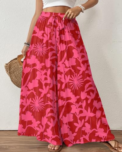 Image of Bsubseach Women Wide Leg Pants Floral Flowy Palazzo Pants