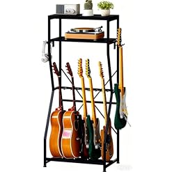 HOOBRO Guitar Stand, Multiple Guitar Rack Holder for Acoustic Holder, Electric Guitars, and Ukulele, Amp Stand with Accessory Holder,Rubber Protective Covers, for Music Studio, Black BB02JT01 - Les Beatles, Paul McCartney, John Lennon, RIngo Starr, George Harrison
