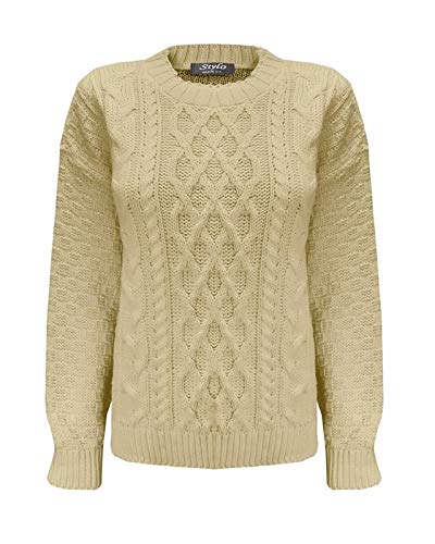 New Diamond Knit Long Sleeve Cable Jumper Short Sweeter Ladies Women Top 100% Acrylic 8-18[Stone,LXL]