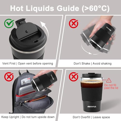 GEMFUL Travel Coffee Mug Insulated Stainless Steel Hot Coffee Cup for Home Office Outdoor Works 380ml/13oz - Image 2