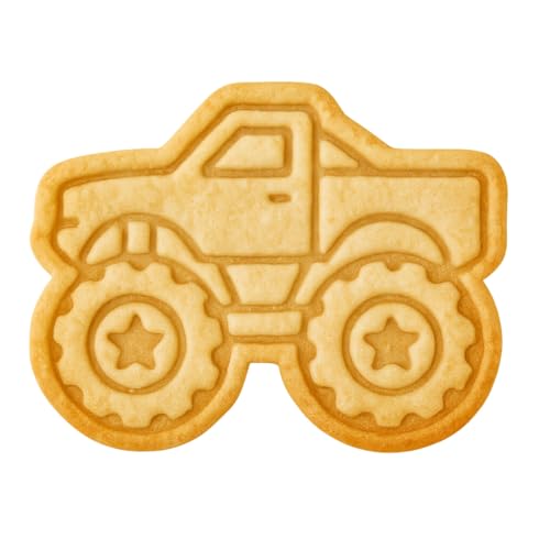 Mighty Gadget Monster Truck Cookie Cutter & Stamp - 4x3.2 Rugged Fun for Kids Birthdays (Random Color)