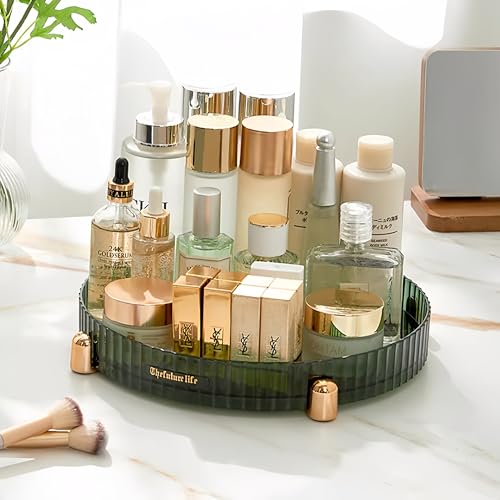 Makeup Perfume Organizer, 360 Rotating Vanity Tray, Cosmetic Skincare Organizer for Bathroom, Green by DEAMACE - Image 7