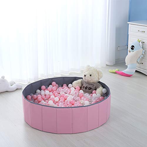PlayMaty Kids Ball Pit - Folding Portable Baby Play Ball Pool (Balls Not Included) Double Layer Oxford Cloth Not Need to Inflate Stable Ball Pool for Toddler (Pink)