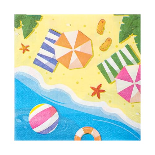 100 Pcs Summer Beach Paper Napkins 6.5in Disposable Luncheon Napkin