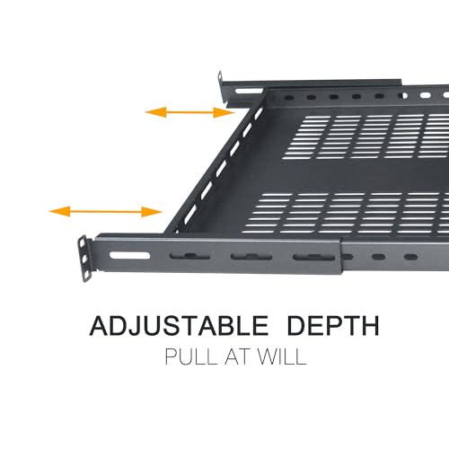 RIVECO 1U Adjustable Vented Server Rack Mount Shelf Adjustable Mounting Depth 19” to 38”Universal for 19" Network Equipment Black by RIVECO - Image 3