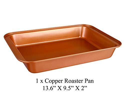 Copperkitchen Original Cookie Sheet & Roasting Tray Set - 3 Pcs Toxic Free Nonstick - Organic Environmental Friendly Premium Coating - Durable Quality - 2 X Baking Sheets 1 X Roasting Pan - Bakeware #TOP3