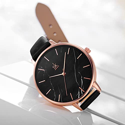 SHENGKE Classic Watch for Women, Ultra Thin Marble Minimalist Ladies Watches, Women's Waterproof Quartz Wrist Watch, Big Dial Easy Read