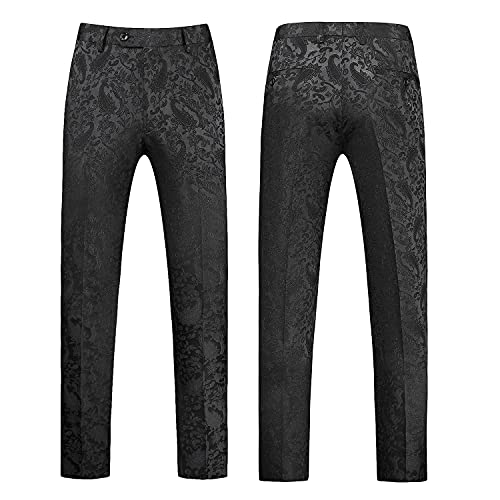 MOGU Mens 2 Piece Double Breasted Tuxedo Slim Fit Jacquard Floral Vintage Groomsmen Wedding Prom Suit3