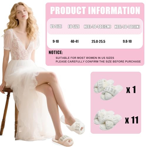 12 Pairs Bridesmaid Slippers Bulk, Women's Fuzzy Slippers Bulk, Cross Band Open Toe Bridesmaid Slipper Plush Furry Slipper for Wedding Bachelorette Party2