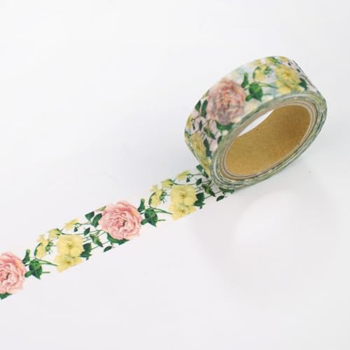 Image of Frontia Masking Tape, Yoko.N Yellow & Pink Roses, Japanese Decorative Tape for DIY Diary Crafts Journaling Scrapbook (3 Packs, Bulk Pack)
