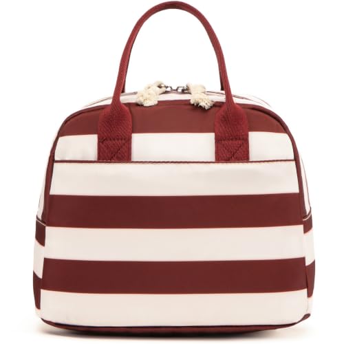 LOVELYWIND Lunch Box for Women, Insulated Lunch Bag, Red Striped Tote
