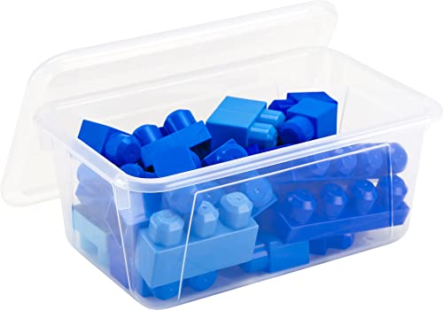 Image of Storex Small Cubby Bins - Plastic Storage Containers for Classroom with Non-Snap Lid, 12.2 x 7.8 x 5.1 inches, Translucent, 5-Pack (62436U05C)