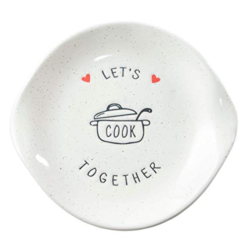 VILIGHT Family and Couple’s Gifts Kitchen Spoon Rest for Home Cook - Let’s Cook Together - White Ceramic Utensil Holder for Double Spoons