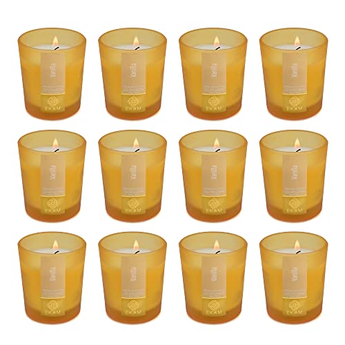 Image of EKAM Vanilla Votive Soy Wax Scented Candle, 40 Grams, 10 Hours Burn Time| Long Lasting Premium Candles | Ideal for Home Decor | Gifting & Aromatherapy (Pack of 12)
