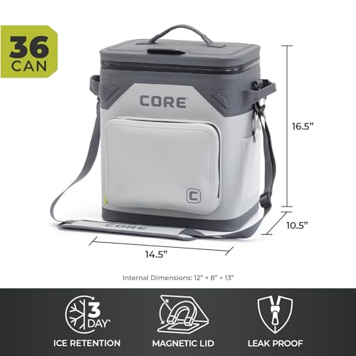 Image of CORE Magnetic Leak Proof Soft Cooler with Waterproof Zipper | Insulated Bag Portable Ice Chest Box | Best Soft Cooler for Food & Beverages for Tailgating, Car Camping, Travel, and Family Beach Picnics