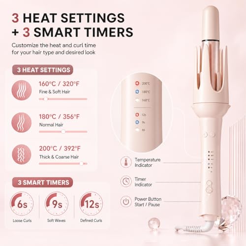 Image of Automatic Curling Iron Rotating - 3-in-1 Self Curling Hair Curler with Straightener +1.1+1.25 Inch Barrels,3 Temp, Negative Ion Ceramic,Anti-Scald,Anti-Tangle & Fast Heating, Lightweight for Travel