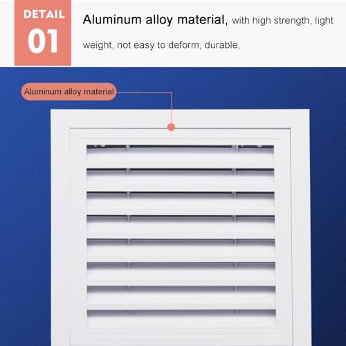 Rejilla de ventilación de aluminio con colador extraíble, puerta de ventilación con lamas para mejorar el flujo de aire en casas, áticos y paredes exteriores