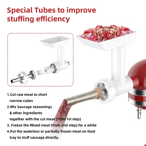 Innomoon Sausage Stuffer Kit For Kitchenaid Plastic Fga Food Grinder Attachment, Kitchenaid Sausage Attachment, 3 Stainless Steel Stuffing Tubes Plus 1 Retainer Ring #TOP1