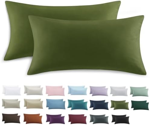 Tifschlaf Kissenbezug 40 x 80 2er Set - Kopfkissenbezug 40x80 Olivgrün mit Reißverschluss aus Mikrofaser Weich, 40x80cm Olive Grün Pillow Case