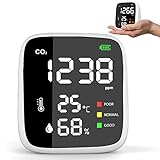 CO2 Messgerät, Dienmern CO2 Melder NDIR-Kohlendioxid Detektor Luftqualitäts Alarmeinstellungen Tragbare CO2-Ampel LCD Bildschirm Zeigt Umgebungstemperatur und Luftfeuchtigkeit, USB Wiederaufladbar