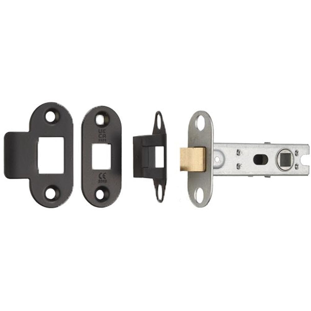 76mm Tubular Mortice Door Latch Bolt Through Rounded Forends Matt Black