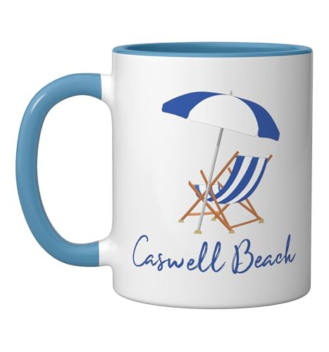 Taza de cerámica Caswell Beach rayas azul y blanco 11oz miniatura 1
