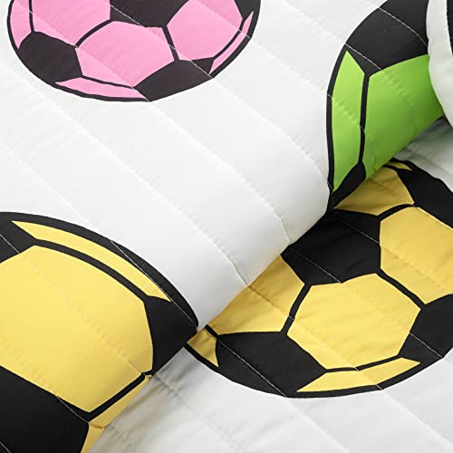 Lush Decor Girls Soccer Kick Reversible Oversized 5 Piece Quilt Set, Full/Queen, White & Turquoise #TOP2