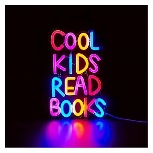 Néon enfants cool lisant des livres enseigne lumineuse 26x17 cm