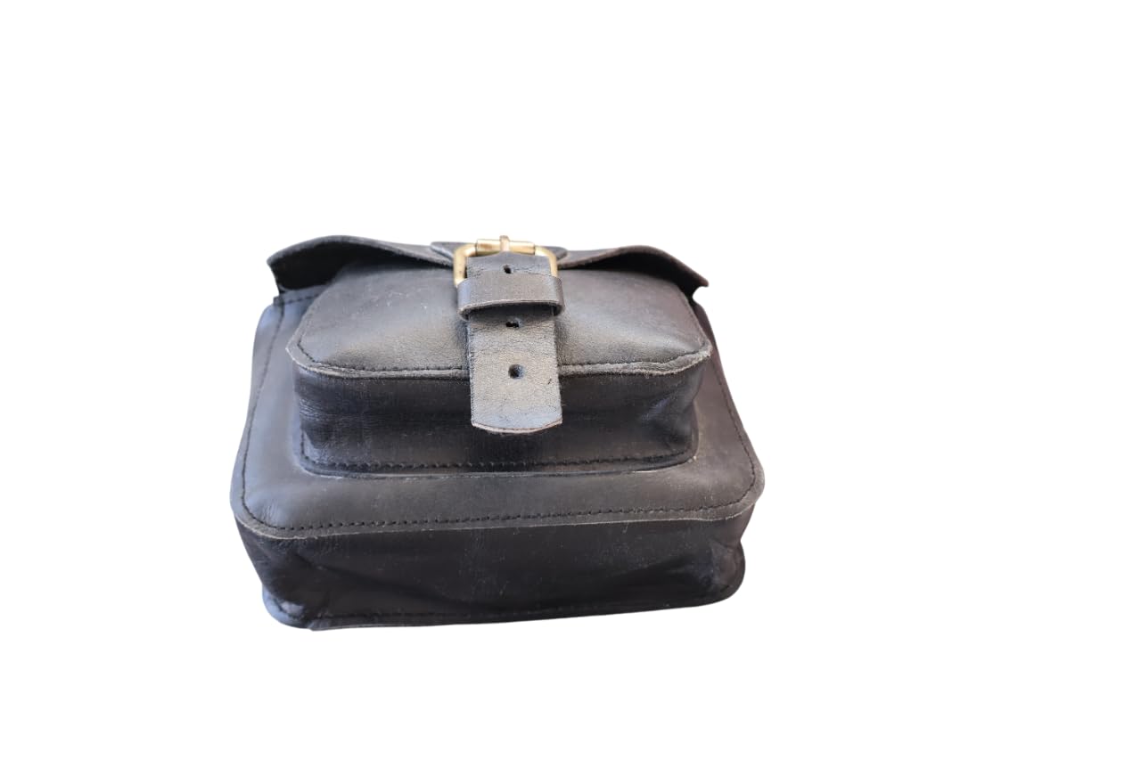 american blue Sacoche de moto vintage en cuir de chèvre véritable, avec fermeture à boucle à 2 sangles, sac à outils marron à dégagement rapide, renforcé, pour guidon, fourche (poche latérale)