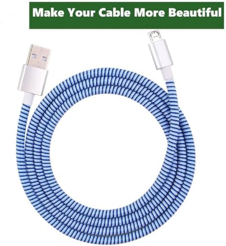 Image of Spiral Cable Protector- Cable Saver, Cord Organizer, Cable Wrap, Prevents Cable Fraying - Flexible Silicone Cable Protector for iPhone, Android, USB Cables, Earphone (Blue)