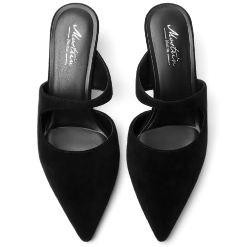 Image of Mostrin Kitten Heels for Women Pointed Toe Pumps Patent Leather Low Heel Slingback Heels with Buckle Dress Shoes for Dating Party Working