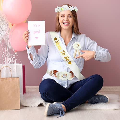 Willbond WILLBOND-BELLY BELT-13 5 Pcs Maternity Sash Kit Mom To Be Daddy To Be Corsage Pins Flower Crown Belly Belt Pregnancy Sash thumb #5