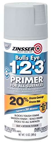 Rust-Oleum 293740 Gray Zinsser Bulls Eye 1-2-3 Plus Interior/Exterior Primer, 13 oz. Aerosol Spray Can (Pack of 6)
